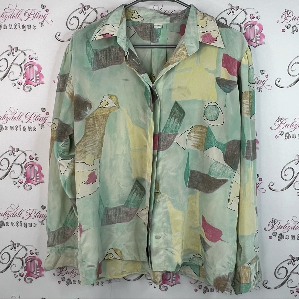 Button up vintage shiny painting drawing Abstract Patterned Button Up Shirt
